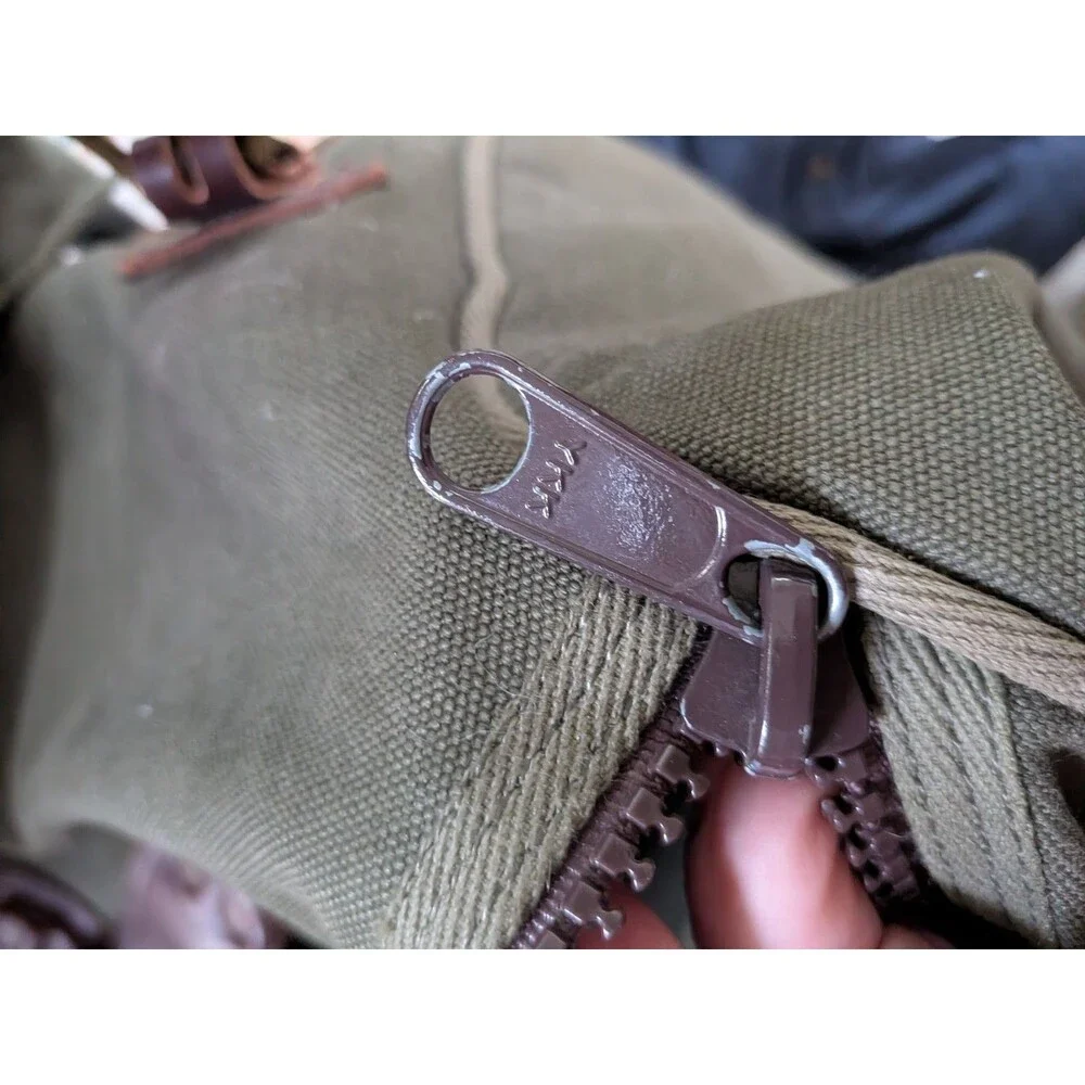 Duluth Pack Sportsman Duffle Large Green Canvas Brown Leather Vintage USA